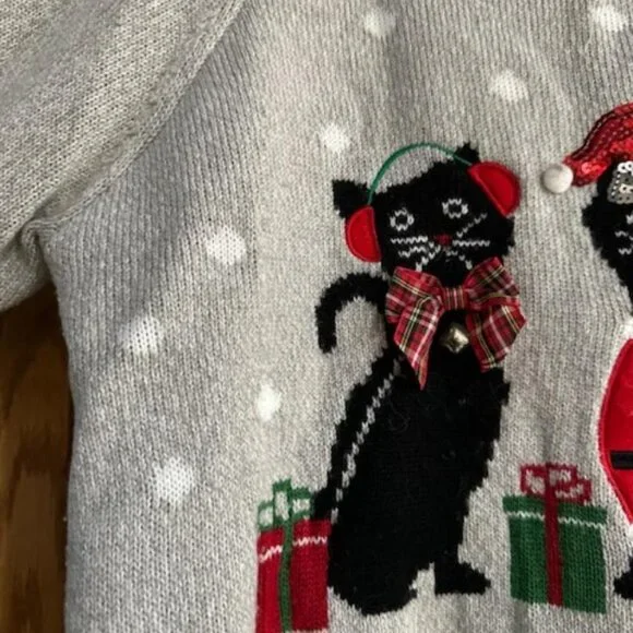 Christmas Cats Holiday Sweater Karen Scott 3X Sparkly Embellished Top - Picture 3 of 10